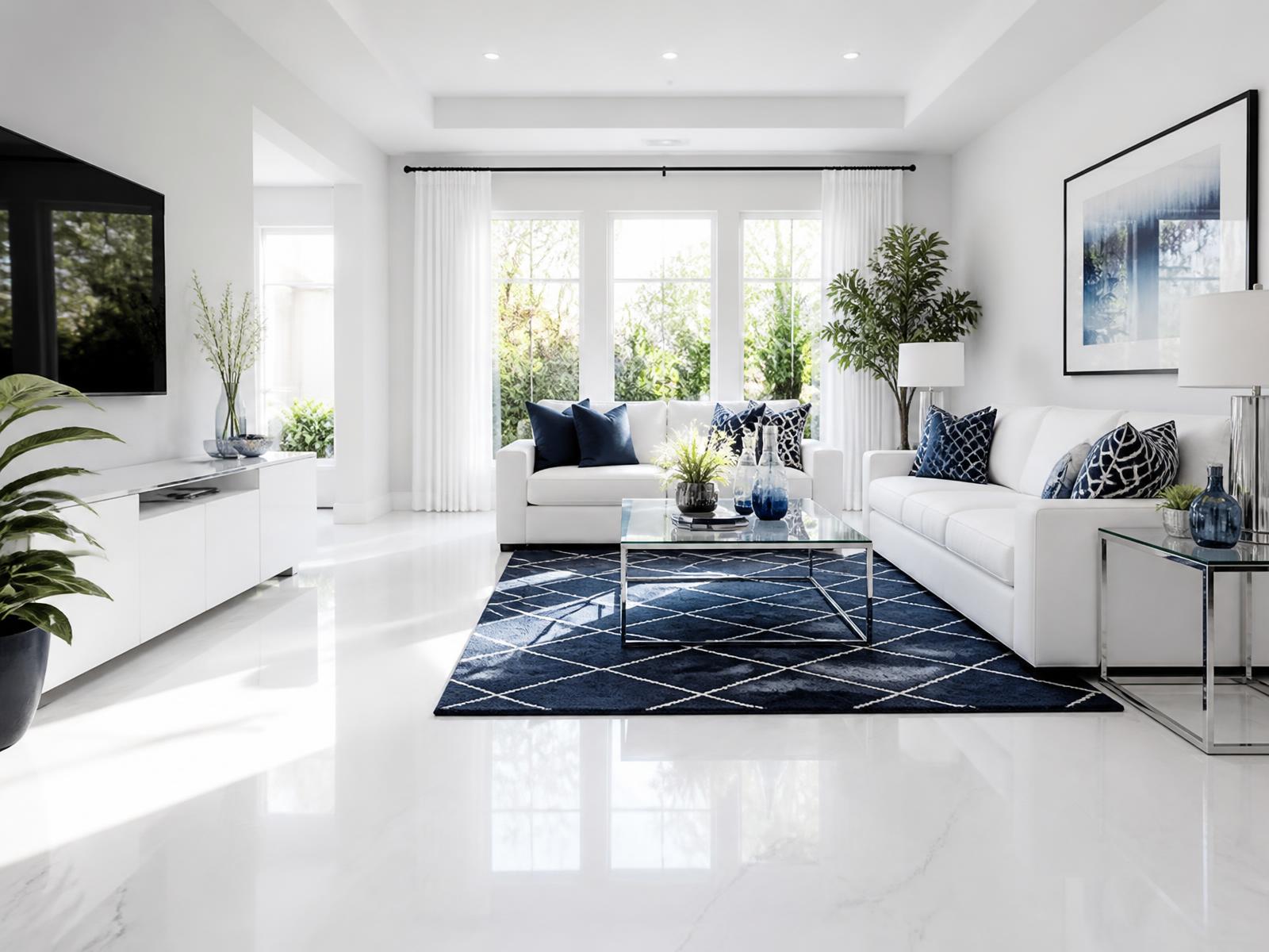 Bright, freshly cleaned living room with polished floors